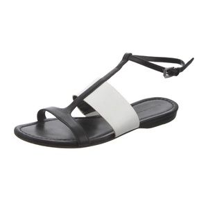 Sigerson Morrison, Strappy White Black Two Toned T-Strap, Women’s Sandal…